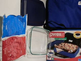 PYREX PORTABLES WITH HOT AND COLD PACKS, 9X13 DISH BLUE CARRIER LID