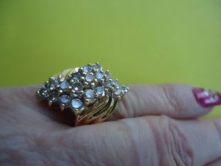 DIMOND AMAZING CLUSTER COCTAIL 14 K SOLID YELLOW GOLD RING   4,3 GRAMS