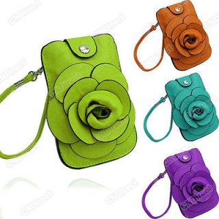 S0BZ Cute Ladies Camellia cell phone case bag key bag flower pouch New