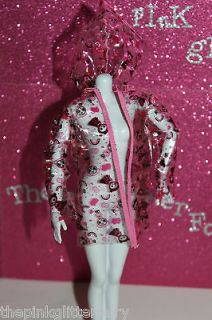 Barbie Liv DOLL SIZE clear pink black plastic hoodie raincoat jacket