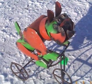 Rustic Metal Mini Bull Dog on Trike Bike Yard Folk Art Decor Sign