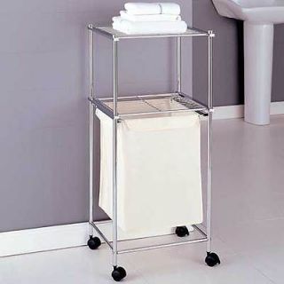Rolling 2 Tier Chrome Laundry Cart w/ Laundry Bag   New
