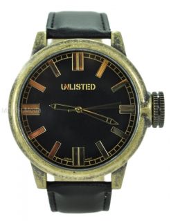 New Men UNLISTED by Kenneth Cole Oversized Watch Black Band Brass Gold