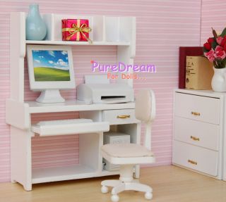 12 Dollhouse Home Computer Set Desk Shelves & Chair wooden WL056B