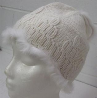 NWT KANGOL WOOL handknit pull on WHITE fur NEW hat