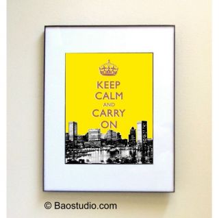Keep Calm and Carry On / Baltimore Maryland MD Skyline   Framed Pop