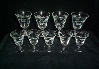 Etched Glass Leaf Cordial Small Wine Glasses (9)