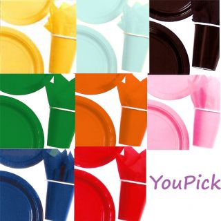 Pick Solid Color Partyware Paper Plates Napkins Cups Plastic Cutlery