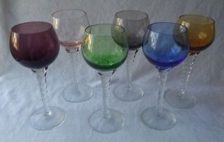 GORGEOUS VINTAGE MULTI COLORED SPIRAL STEM WINE GLASSES