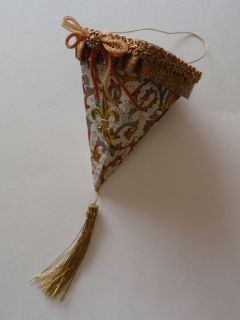 Hand Crafted Fabric Covered Cardboard Cone Christmas Ornaments Fleur