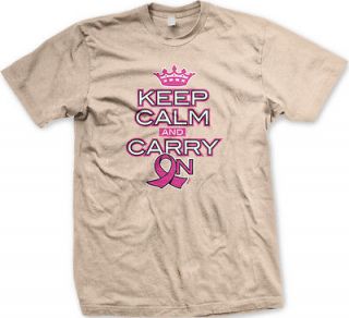 Keep Calm And Carry On Womens Ladies T Shirt Breast Cancer Awareness