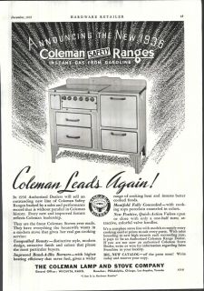 1935 AD Coleman Safety Ranges Band A Blu Burner Stove Oven
