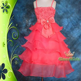 Coral Pink Tiered Dress Wedding Flower Girl Bridesmaid Occasion Party
