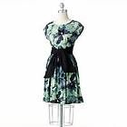 LC LAUREN CONRAD GREEN FLORAL PLEATED DRESS SIZE X~SMAL;NWT