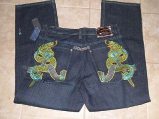 NWT~MENS COOGI EMBROIDERED SILVER DAGGER/SNAKE JEANS