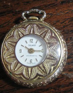 Vintage Gold tone Truway Pendant Pocket Watch Antimagnetic Swiss Made