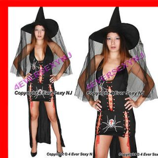 Black Widow Witch Halloween Dress Costume with Hat Exotic Dancer