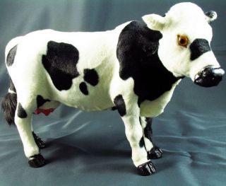 Cow Fur Figurine miniature toy plush animal Black BIG
