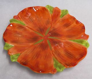 Evergreen Cypress Home Orange Flower Ceramic Dish 8 Appetizer Dessert
