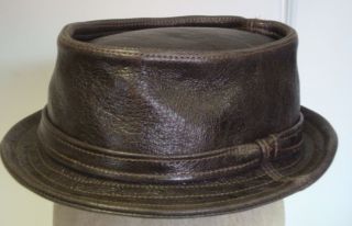 Jill Corbett pork pie hat + band choc brown leather S/M/L/XL/XXL