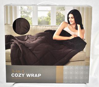NEW Costco 3 in 1 Cozy Wrap Blanket Throw Zipper Faux Fur Lining Brown