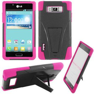 For LG Optimus L7 P700 P705G Soft Corner Case Pink/Black Hard Cover w