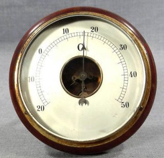 1900 ANTIQUE EDWARDIAN THERMOMETER CRYSTAL GLASS GILT BRASS WOOD
