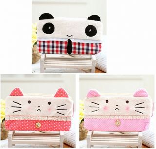 Cute Soft Cotton Cat & Panda Pencil Pen Case Cosmetic Makeup Bag Pouch