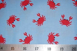 Stella Fabric All Hands on Deck Crabs Crab Crabby Red on Light Blue