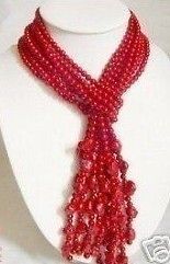 Newly listed Excellent Jewelry 4 Row Modish red coral scarf necklace