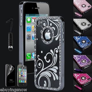 Aluminum Chrome Bling Diamond Case Cover For iPhone 4 4S w/Screen