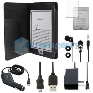 Leather Cover Case+2 Charger+USB+He adphone For  Kindle Touch 3G