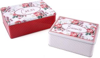 Set of 2 KATIE ALICE Rectangular SCARLET POSY Shabby Chic CAKE/BISCUIT