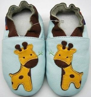 Shoezoo giraffe blue 6 12m soft sole baby leather boy shoes slippers