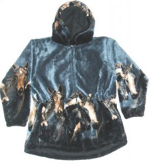 Denim Horse Ultra Plush Fleece Jacket with Hood New XS   2X