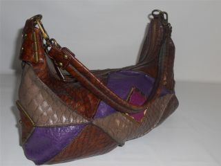 Jessica Simpson Croc Embossed Brown Purple Hobo Handbag $88 EUC