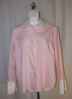 Izod No Iron Pink White 2X Shirt Top Blouse Classic Crisp
