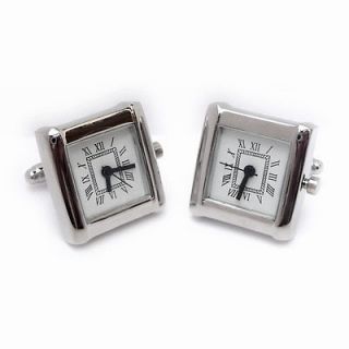 Square Working Clock Cufflinks in Gift Box Roman Numeral Timepiece