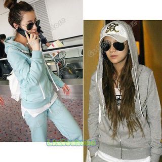 Womens Fashion Long Sleeve Solid Color Zipper Sport Sweat Suit Hoodie