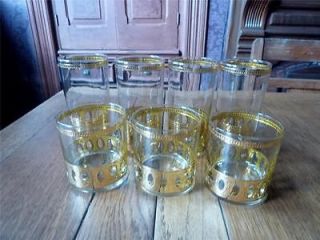 Vintage CULVER Antiqua Gold Old Fashioned Cocktail Glasses Tumblers