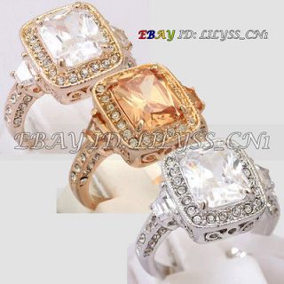 Fashion Solitaire Engagement Wedding Ring 18K GP use Swarovski Crystal