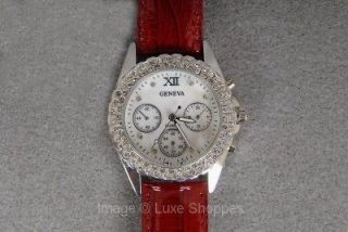 New Designer Inspired Crystal Chrono Red Leather Watch
