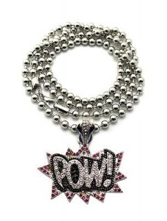 NEW ICED OUT POW HIP HOP PENDANT WITH 4mm/30 BALL CHAIN NECKLACE