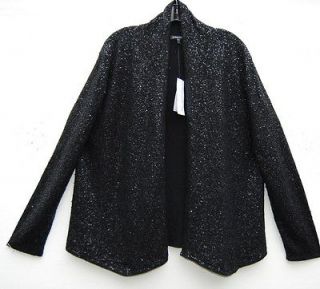NWT Eileen Fisher BLACK Sequin Tuxedo Style 80%Silk 20%Cotton Knit