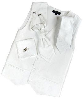 Malone Wedding Vest Set, White Pattern, Incl Tie, Cravat & Accessories
