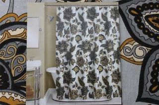 PERI LINWOOD PAISELY FLORAL FABRIC SHOWER CURTAIN  GRAY/BLACK/GOLD