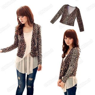 Women Leopard Double bre​ast ​ed Jacket Coat Outwear Sweater One