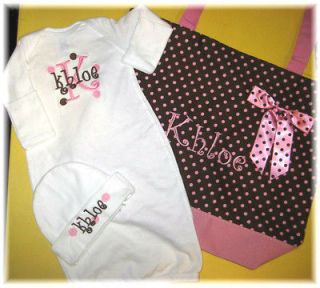 Personalized Baby Diaper Tote Bag & SLEEPER Gown One Piece Hat Set