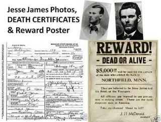 Jesse James Gang DEATH CERTIFICATE Lot + PHOTOS, WILD WEST Historical