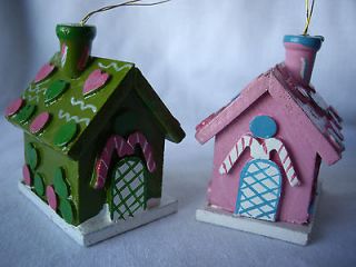 Pair Vintage RUSS 3 Dimensional Gingerbread House Christmas Ornament